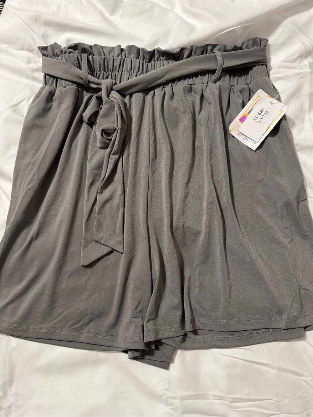 Ella, NWT Gray High-Waist Paperbag Shorts with Tie Belt, LuLaRoe